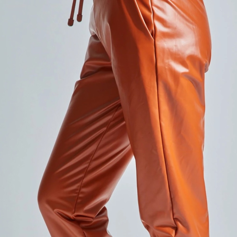 Leather Pants Orange Color New Unused Size Small - image 1